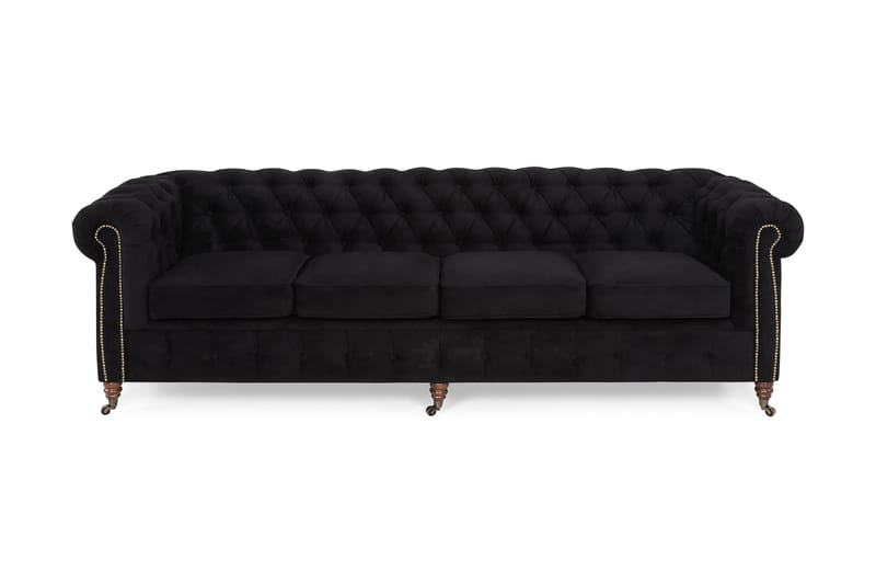 Sammetssoffa Chester Deluxe 4-sits - Svart - Möbler - Soffa - Chesterfield soffa