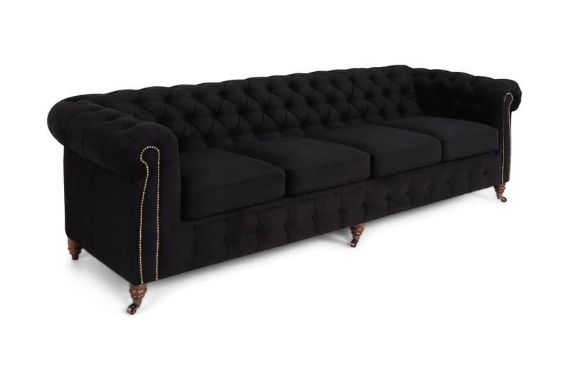 Sammetssoffa Chester Deluxe 4-sits - Svart - Möbler - Soffa - Chesterfield soffa