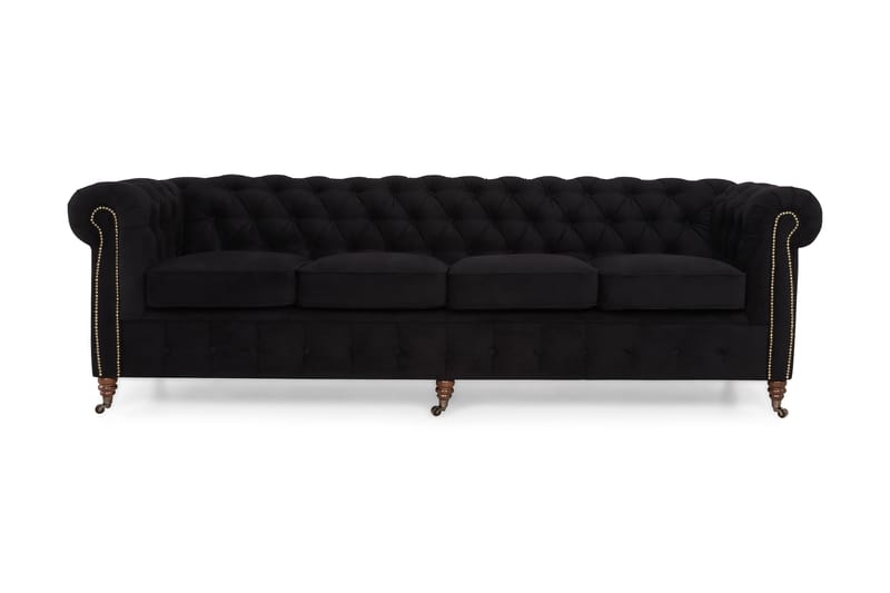 Sammetssoffa Chester Deluxe 4-sits - Svart - Möbler - Soffa - Chesterfield soffa