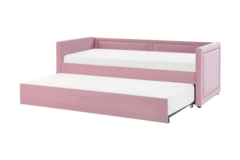 Dagbädd 90 x 200 cm sammet rosa MIMIZAN - Rosa - Dagbädd dubbelsäng - Sammetssoffa - Dagbädd - Skinnsoffa - Dagbädd utdragbar - Dagbädd med förvaring