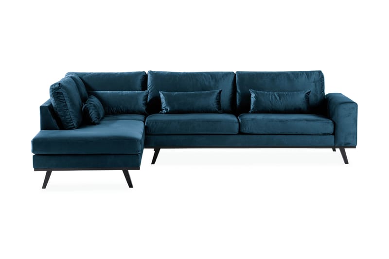 2,5-sits L-Soffa Haga Sammet - Blå - 2 sits soffa med divan - 4 sits soffa med divan - Sammetssoffa - Skinnsoffa - 3 sits soffa med divan - Divansoffa & schäslongsoffa