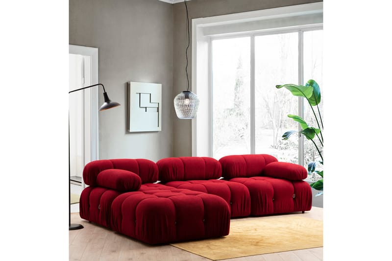 Bubblig Divansoffa 3-sits 288 cm Belgin - Röd - Möbler - Soffa - Divansoffa & schäslongsoffa - 3 sits soffa med divan