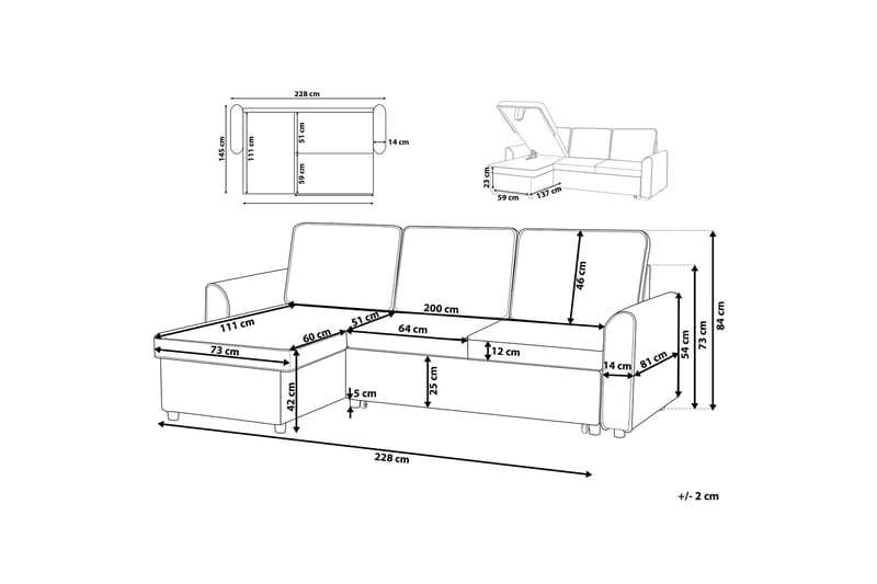 Hörnsoffa Nesna 228 cm - Svart - Möbler - Soffa - Divansoffa & schäslongsoffa - 3 sits soffa med divan