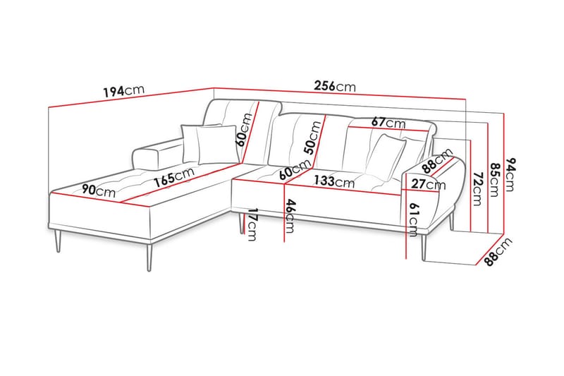 3-sits Soffa med Divan Rapana Höger med Kuddar - Grön - 3 sits soffa med divan - Divansoffa & schäslongsoffa