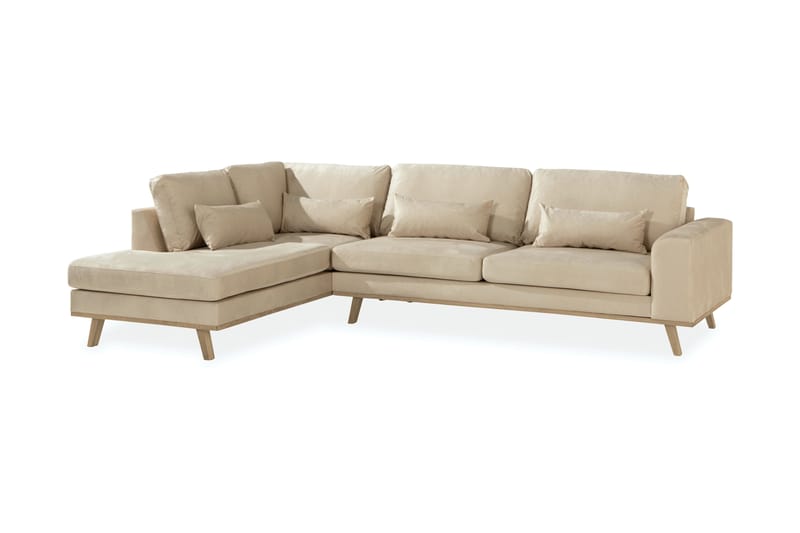 2,5-sits L-Soffa Haga Sammet - Beige - Möbler - Soffa - Divansoffa & schäslongsoffa - 4 sits soffa med divan