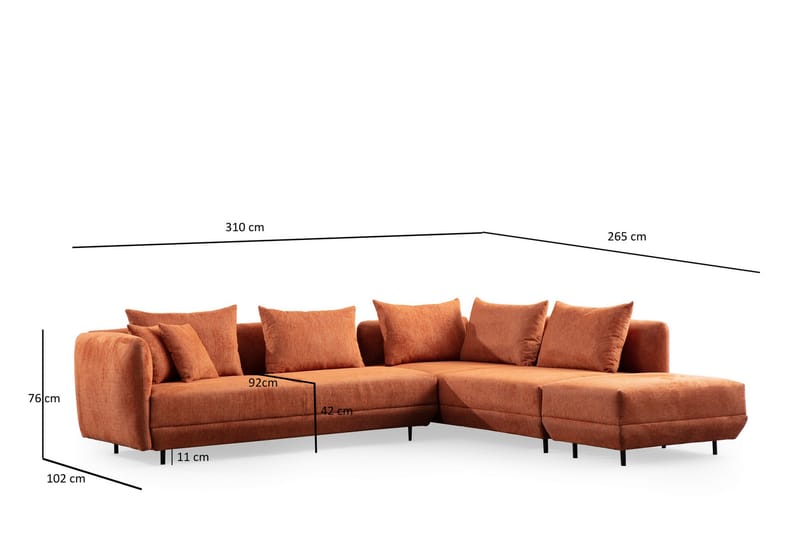 4-sits Soffa med Divan Floransa - Orange - Möbler - Soffa - Divansoffa & schäslongsoffa - 4 sits soffa med divan