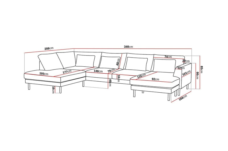 5-sits U-Soffa Florenz med Divan Höger - Ljusgrå - Möbler - Soffa - Divansoffa & schäslongsoffa - 4 sits soffa med divan