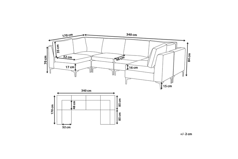 6-sits Divansoffa Samkom - Sammet/Grå - Möbler - Soffa - Divansoffa & schäslongsoffa