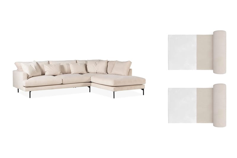 Armunia 4-sits L Soffa Manchester med Schäslong Höger med 2 Nackkuddar - Beige - Möbler - Soffa - Divansoffa & schäslongsoffa - 4 sits soffa med divan