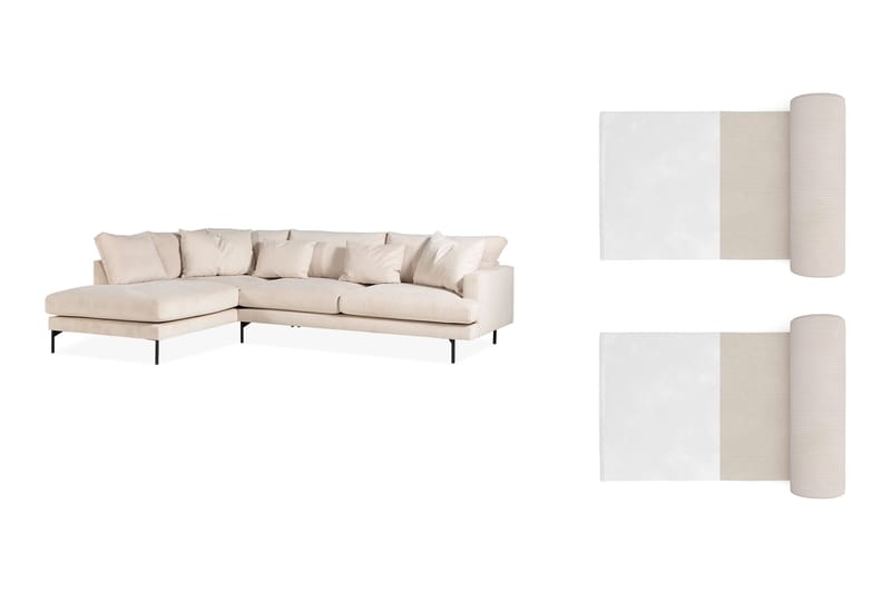 Armunia 4-sits L Soffa Manchester med Schäslong Vänster med 2 Nackkuddar - Beige - Möbler - Soffa - Divansoffa & schäslongsoffa - 4 sits soffa med divan