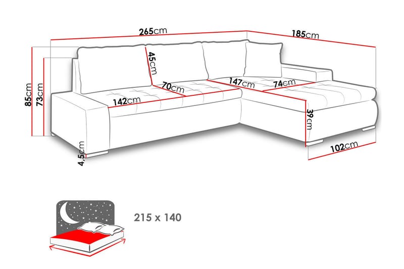 Cerys Soffa med Divan 3-sits - Beige - Möbler - Soffa - Divansoffa & schäslongsoffa - 3 sits soffa med divan