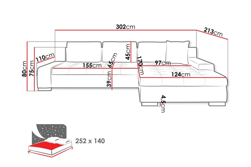 Cerys Soffa med Divan 3-sits - Grå/Rosa - Möbler - Soffa - Divansoffa & schäslongsoffa - 3 sits soffa med divan