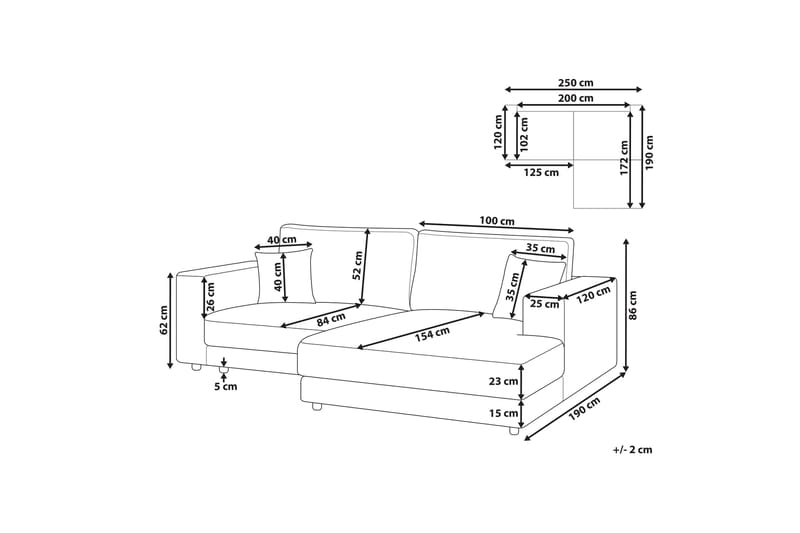 Ersi Soffa med Divan 3-sits - Grå/Svart - Möbler - Soffa - Divansoffa & schäslongsoffa - 3 sits soffa med divan