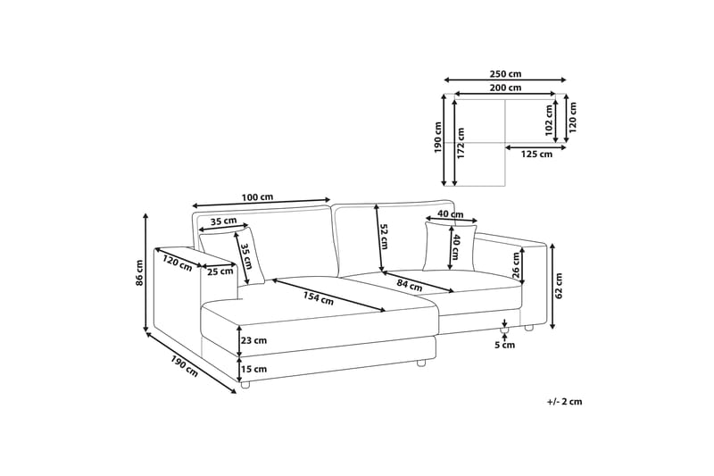 Ersi Soffa med Divan 3-sits - Vit/Svart - Möbler - Soffa - Divansoffa & schäslongsoffa - 3 sits soffa med divan