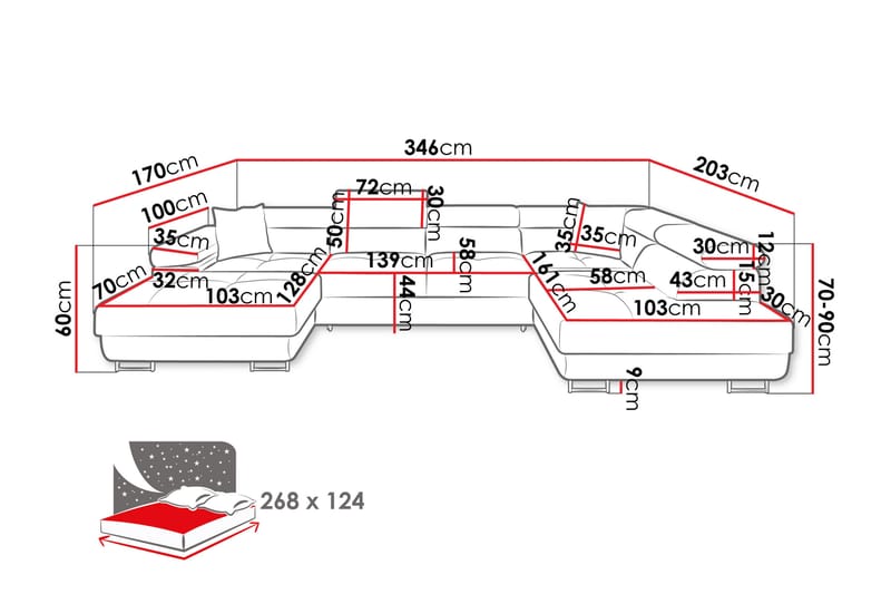 Gabina Soffa med Divan och Schäslong 4-sits - Vit/Grå - Möbler - Soffa - Divansoffa & schäslongsoffa - 4 sits soffa med divan