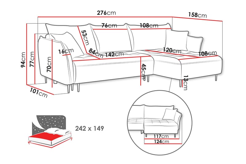 Garron Soffa med Divan 3-sits - Beige - Möbler - Soffa - Divansoffa & schäslongsoffa - 3 sits soffa med divan