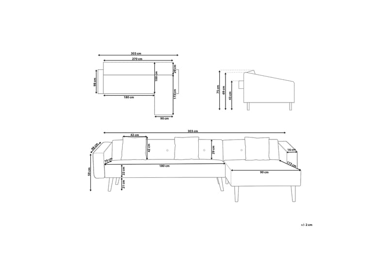 Hörnsoffa Hulgan Vänster Sammet - Blå - Möbler - Soffa - Divansoffa & schäslongsoffa - 4 sits soffa med divan