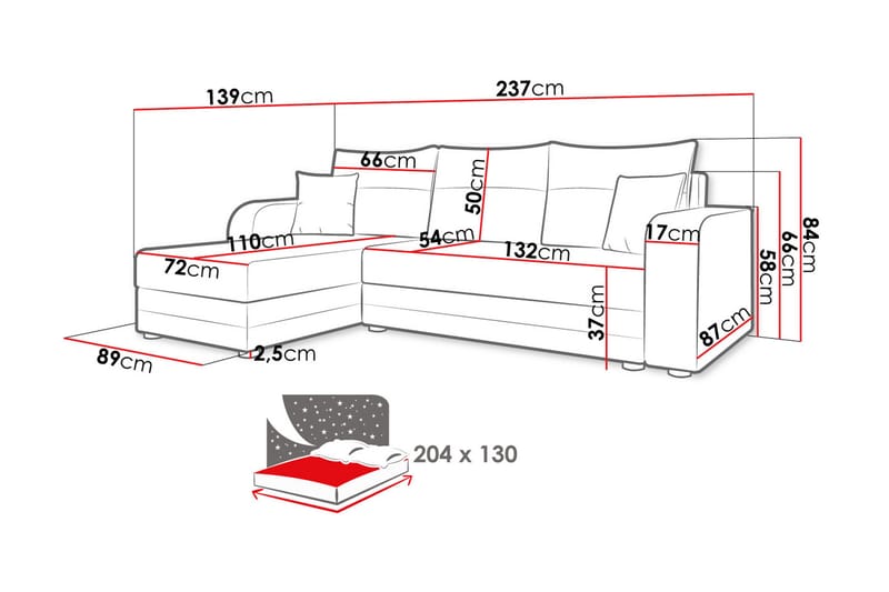 Hewlet Soffa med Divan 3-sits - Beige/Mörkgrå - Möbler - Soffa - Divansoffa & schäslongsoffa - 3 sits soffa med divan