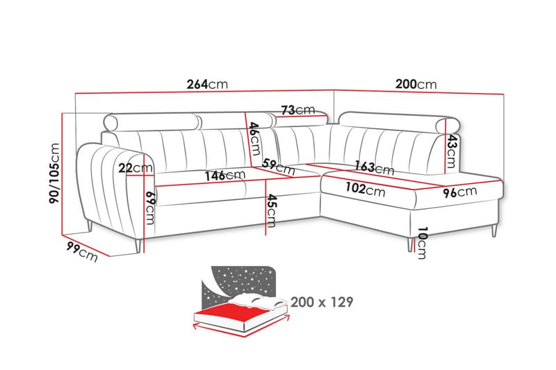 Hoffman Soffa med Schäslong 3-sits - Blå - Möbler - Soffa - Divansoffa & schäslongsoffa - 3 sits soffa med divan