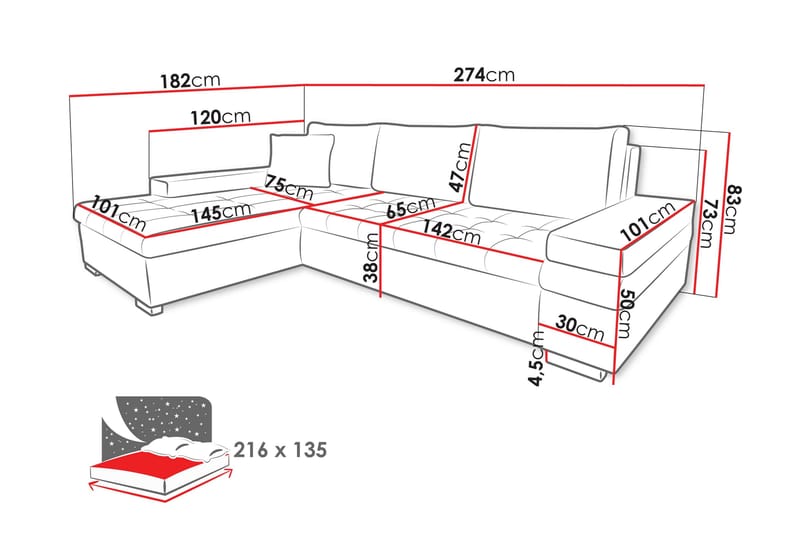 Naoma Soffa med Divan 3-sits - Vit - Möbler - Soffa - Divansoffa & schäslongsoffa - 3 sits soffa med divan