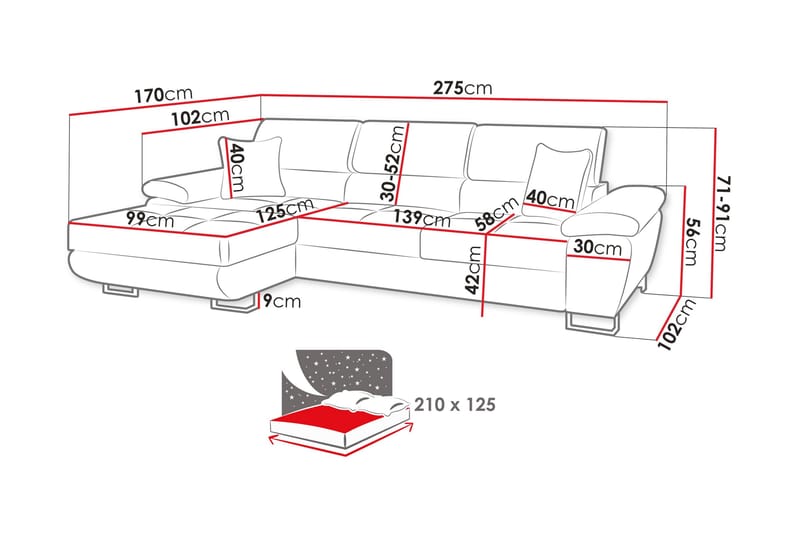 Reginia Soffa med Divan 3-sits - Beige - Möbler - Soffa - Divansoffa & schäslongsoffa - 3 sits soffa med divan