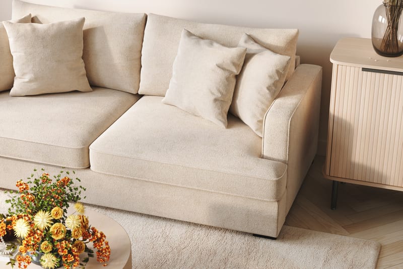 Rossi Djup 3-sits L Sammetssoffa med Schäslong Höger - Ljus Beige - Möbler - Soffa - Divansoffa & schäslongsoffa - 4 sits soffa med divan