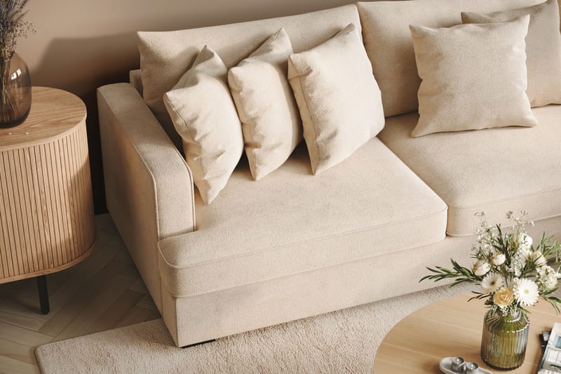 Rossita Djup 3-sits L Sammetssoffa med Schäslong Höger - Ljus Beige - Möbler - Soffa - Divansoffa & schäslongsoffa - 4 sits soffa med divan