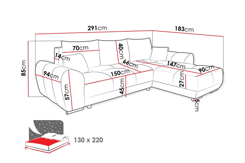 Simerly Soffa med Divan 3-sits - Beige - Möbler - Soffa - Divansoffa & schäslongsoffa - 3 sits soffa med divan