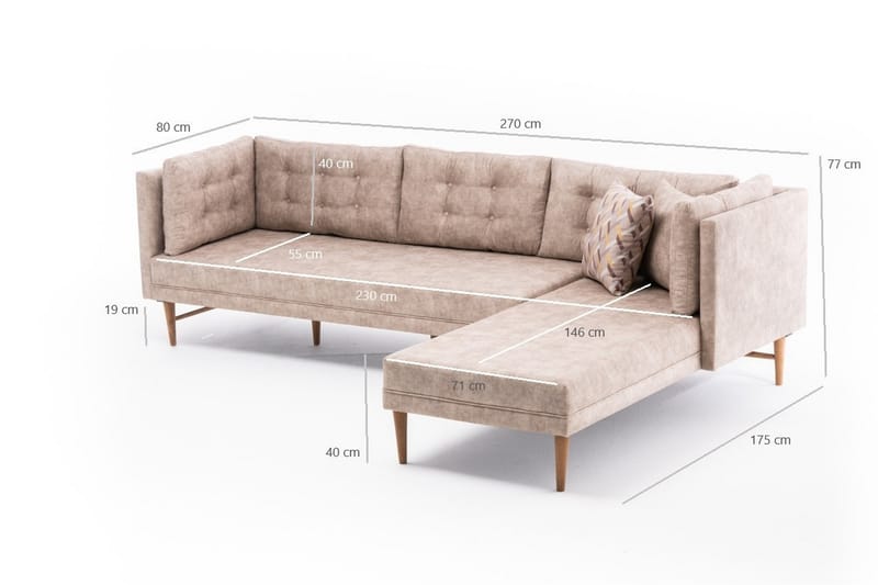 Soffa m. Divan Cote 4-sits - Cream - Möbler - Soffa - Divansoffa & schäslongsoffa - 4 sits soffa med divan