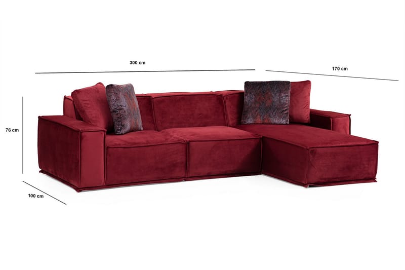 Soffa m. Divan Woodlaw 4-sits - Burgundy - Möbler - Soffa - Divansoffa & schäslongsoffa - 4 sits soffa med divan