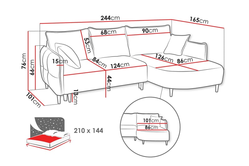 Sycylia Soffa med Divan 3-sits - Grå - Möbler - Soffa - Divansoffa & schäslongsoffa - 3 sits soffa med divan