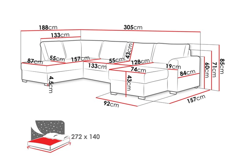 Taberk Soffa med Divan och Schäslong 4-sits - Beige - Möbler - Soffa - Divansoffa & schäslongsoffa - 4 sits soffa med divan