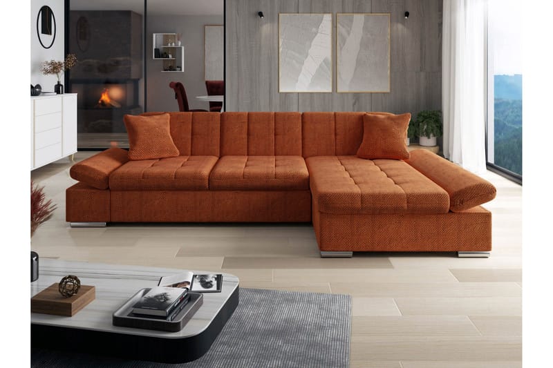 Djerra Soffa med Divan 3-sits - Orange - Möbler - Soffa - Divansoffa & schäslongsoffa - 3 sits soffa med divan