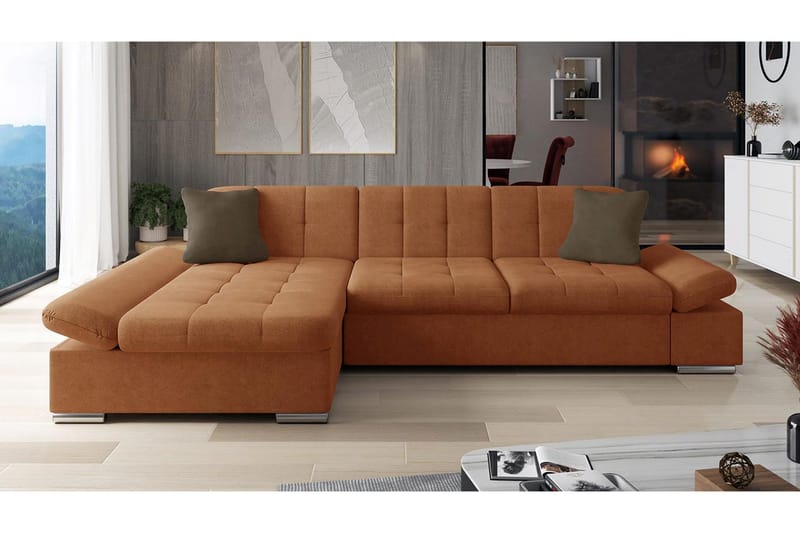 Djerra Soffa med Divan 3-sits - Orange/Brun - Möbler - Soffa - Divansoffa & schäslongsoffa - 3 sits soffa med divan