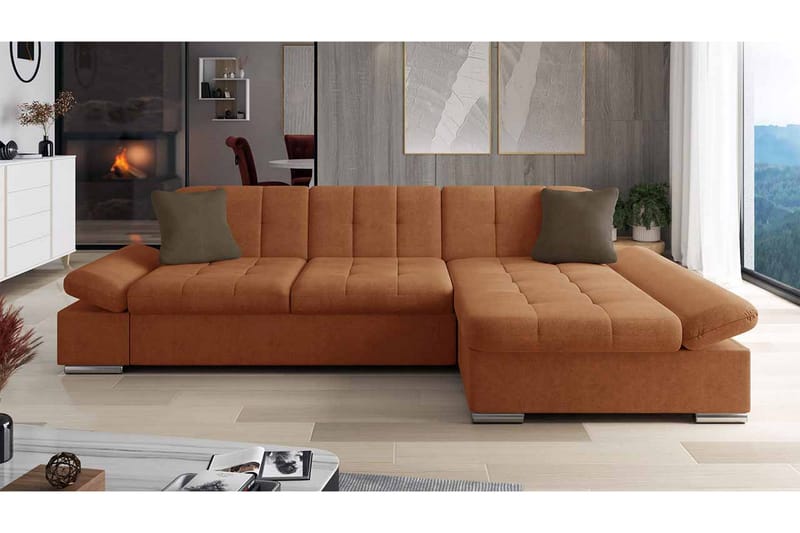 Djerra Soffa med Divan 3-sits - Orange/Brun - Möbler - Soffa - Divansoffa & schäslongsoffa - 3 sits soffa med divan