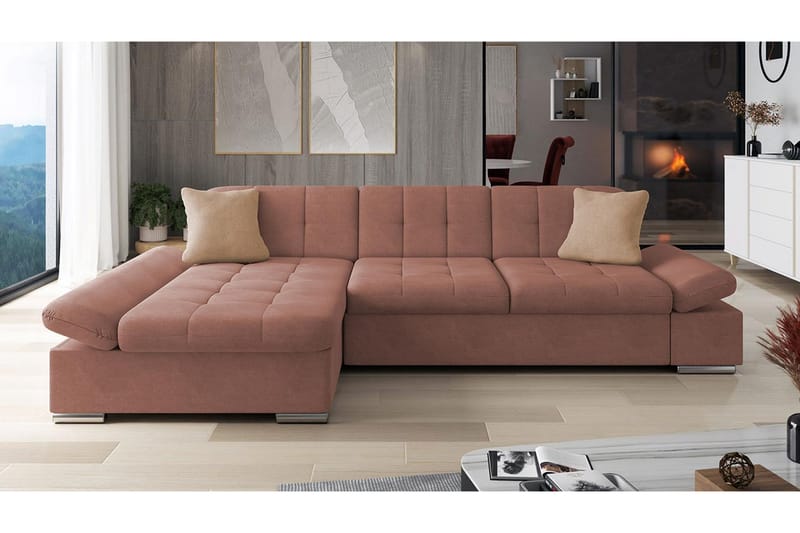 Djerra Soffa med Divan 3-sits - Rosa/Beige - Möbler - Soffa - Divansoffa & schäslongsoffa - 3 sits soffa med divan