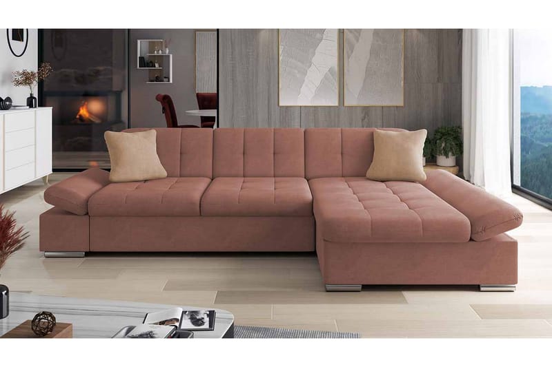 Djerra Soffa med Divan 3-sits - Rosa/Beige - Möbler - Soffa - Divansoffa & schäslongsoffa - 3 sits soffa med divan