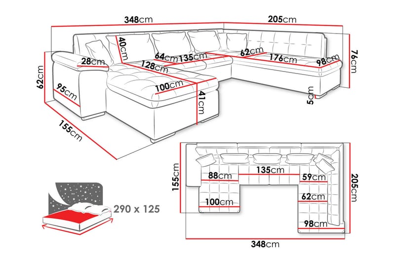 Dynir Soffa med Divan och Schäslong 4-sits - Beige/Flerfärgad - Möbler - Soffa - Divansoffa & schäslongsoffa - 4 sits soffa med divan