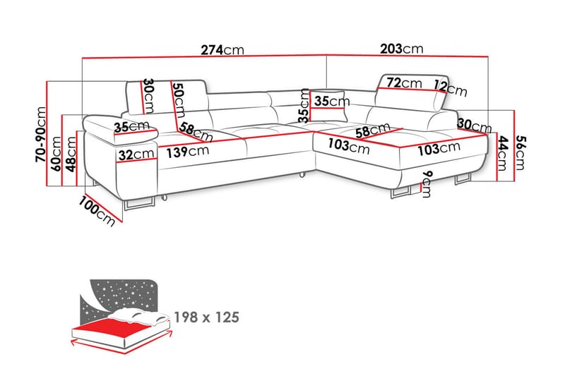 Gabina Soffa med Schäslong 3-sits - Blå - Möbler - Soffa - Divansoffa & schäslongsoffa - 3 sits soffa med divan