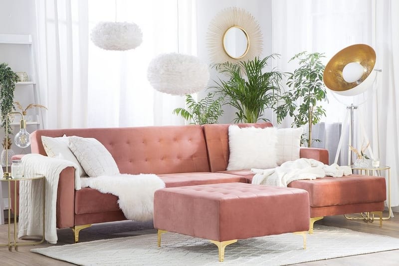 Hörnbäddsoffa med Fotpall Najera - Rosa - Möbler - Soffa - Bäddsoffa - Bäddsoffa divan