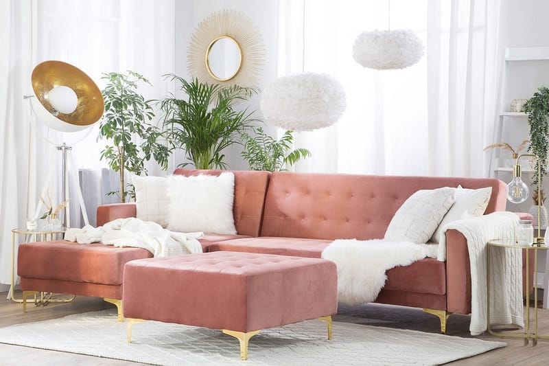 Hörnbäddsoffa med Fotpall Najera - Rosa - Möbler - Soffa - Bäddsoffa - Bäddsoffa divan