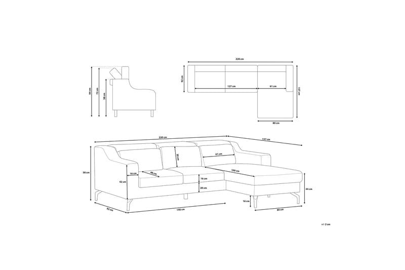 Hörnsoffa Glosli 220 cm - Blå - Möbler - Soffa - Hörnsoffa