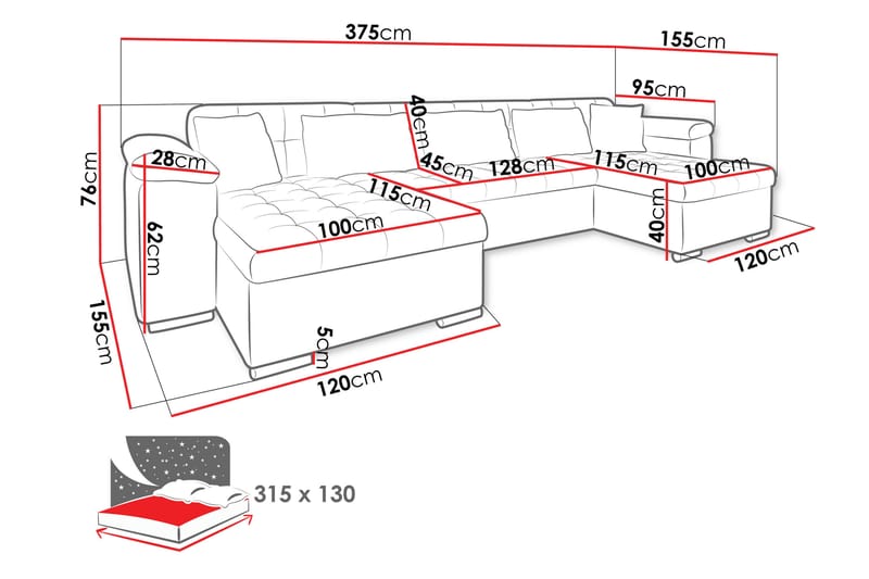 Kinzer Soffa Dubbeldivan 5-sits - Blå - Möbler - Soffa - U-soffa