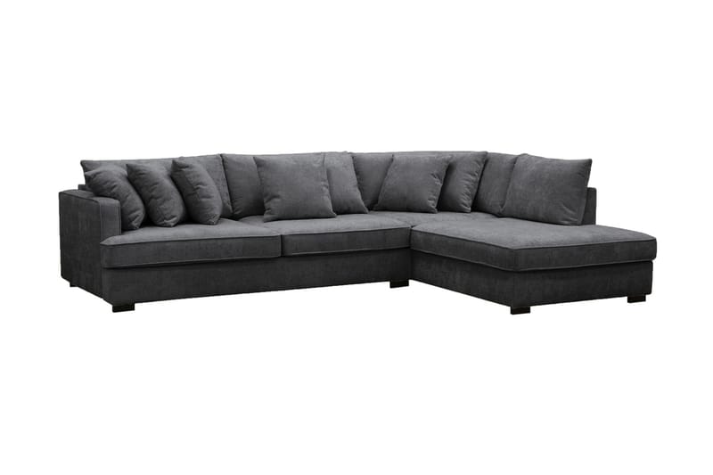 Rossi Djup 3-sits L Sammetssoffa med Schäslong Höger - Svart - Möbler - Soffa - Divansoffa & schäslongsoffa - 4 sits soffa med divan