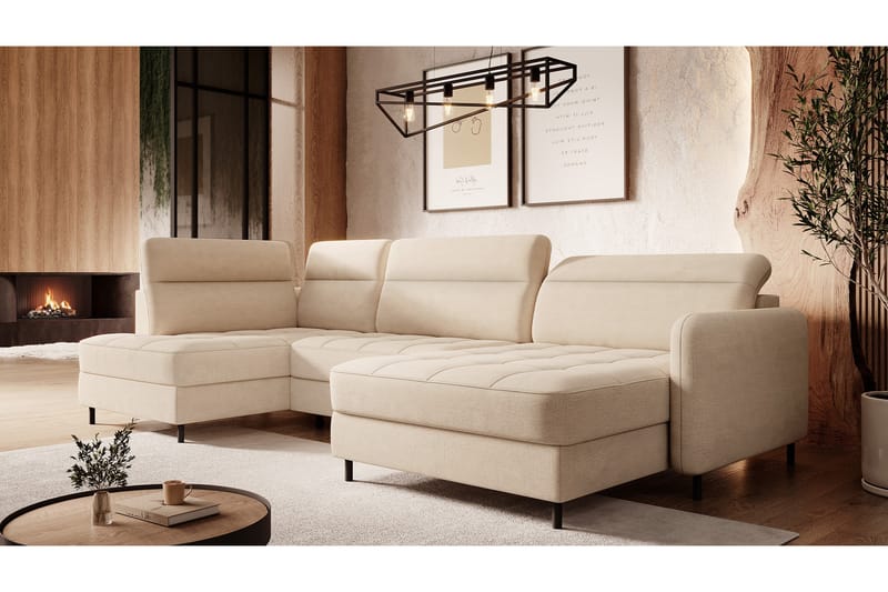 Soffa med Divan och Schäslong Berrto 5-sits - Beige - U-soffa