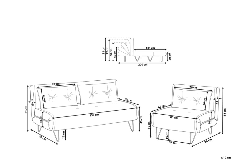 Soffgrupp 2-sits + 1-sits sammet grå VESTFOLD - Grå - Möbler - Soffa - Soffgrupp