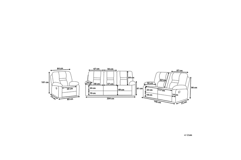 Soffgrupp 2-Sits+3-Sits+Fåtölj Bergen - Brun - Möbler - Soffa - Soffgrupp