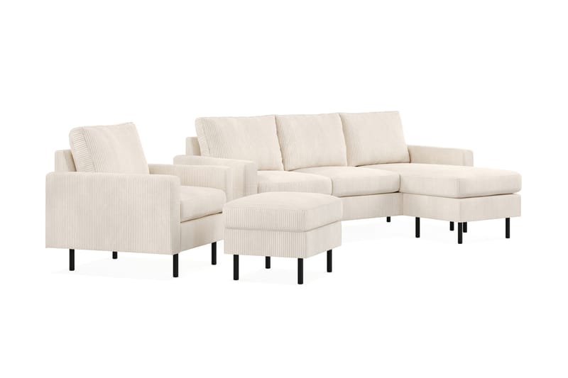 Soffgrupp Malley 3-sits m. Divan + Fåtölj+Fotpall - Beige - Möbler - Soffa - Soffgrupp