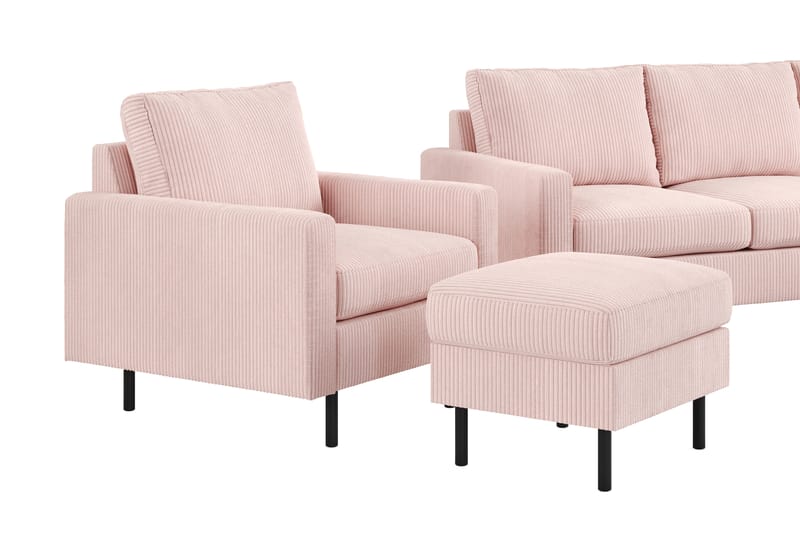 Soffgrupp Malley 3-sits m. Divan + Fåtölj+Fotpall - Rosa - Möbler - Soffa - Soffgrupp