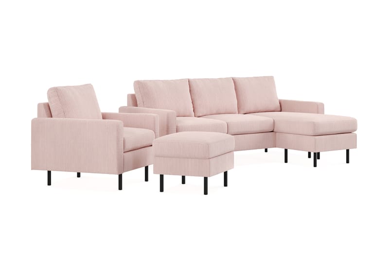 Soffgrupp Malley 3-sits m. Divan + Fåtölj+Fotpall - Rosa - Möbler - Soffa - Soffgrupp